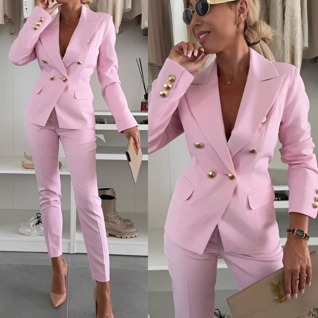 Lily Double-Breasted Blazer And Trousers Two-Piece Set | Tailored Fit Business Casual Set