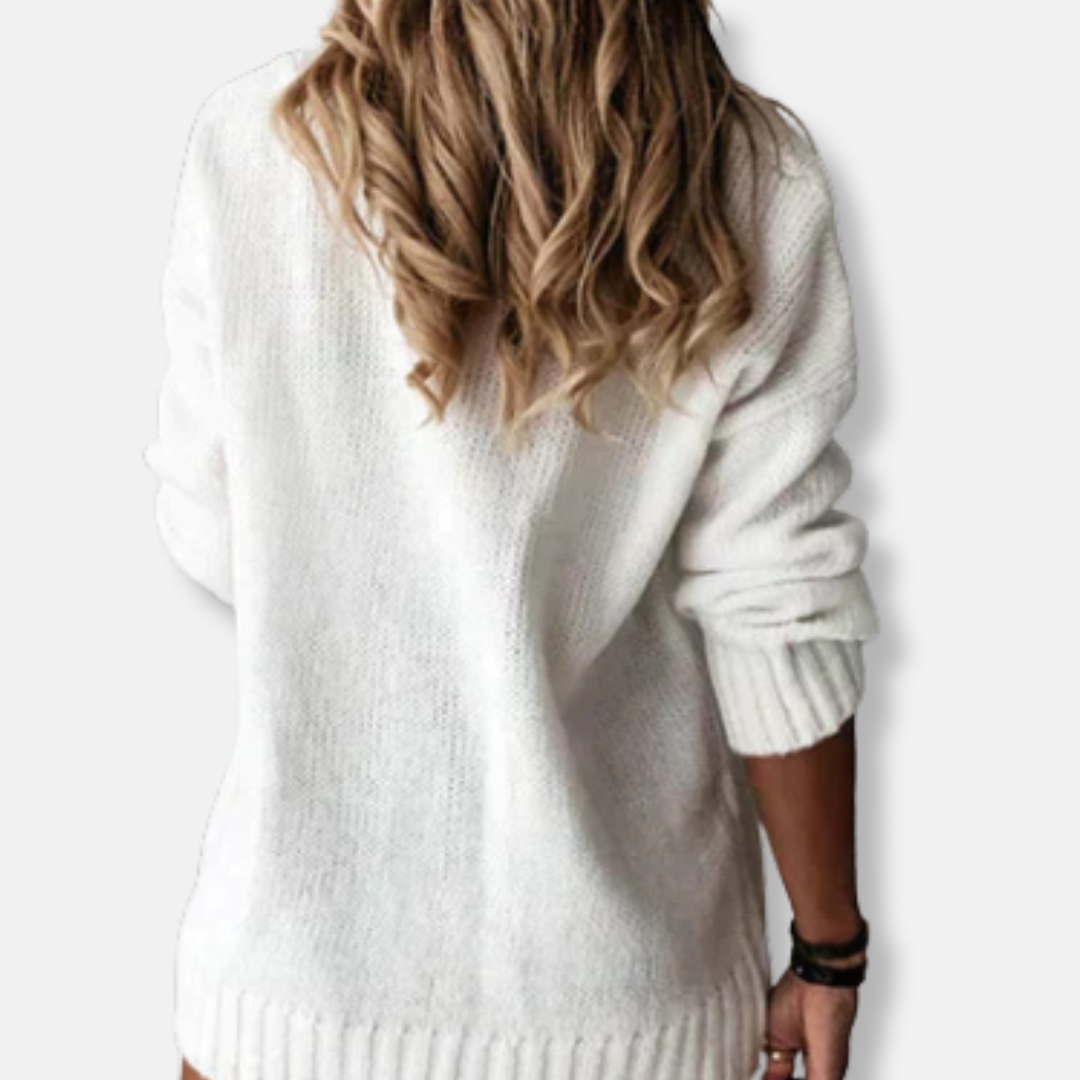 Amelia Ribbed V-Neck Sweater | Solid Relaxed Fit Sweater