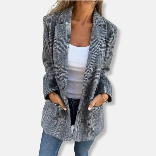 Isabella Relaxed Fit Blazer Jacket | Notched Lapel Mid-Thigh Blazer Jacket