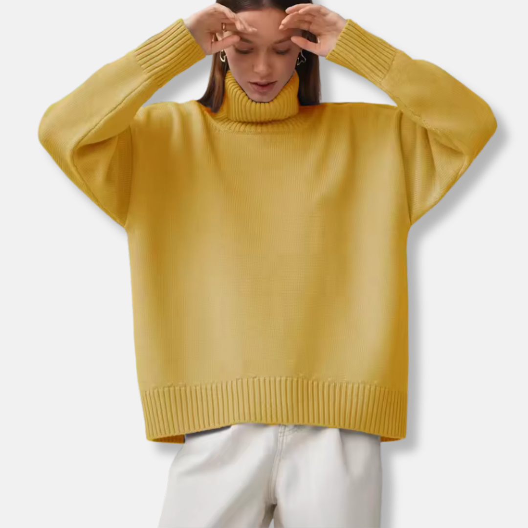 Women’s Turtleneck Sweater – Oversized Fit – Ribbed Knit – Long Sleeve – Cozy Texture