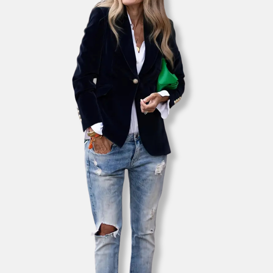 Isla Tailored Blazer | Gold Button Accent Lapel Collar Blazer