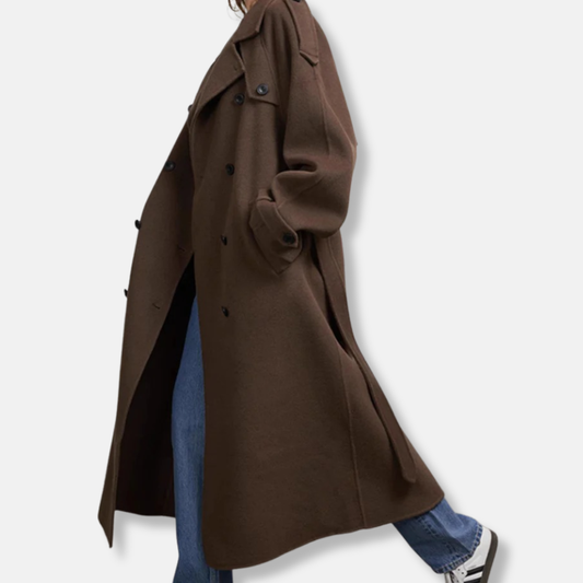 Women’s Trench Coat – Wool Blend – Oversized Fit – Double Breasted – Belted Style