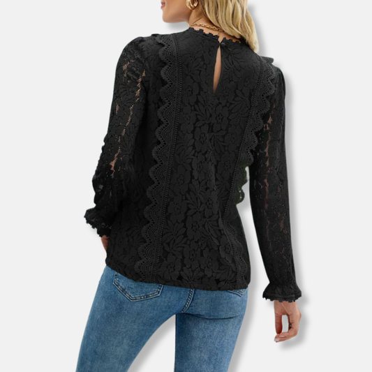 Isabella Cotton Blend Lace Blouse | Floral V-Neck Long Sleeve Blouse