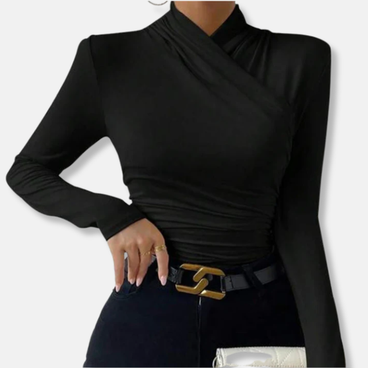 Olivia Modal Ruched Cross-Neck Long Sleeve Top | Slim Fit Top