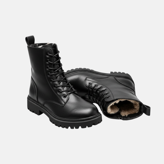 Women’s Ankle Boots – Lace-Up Front – Plush Lining – Chunky Lug Sole – Side Zip