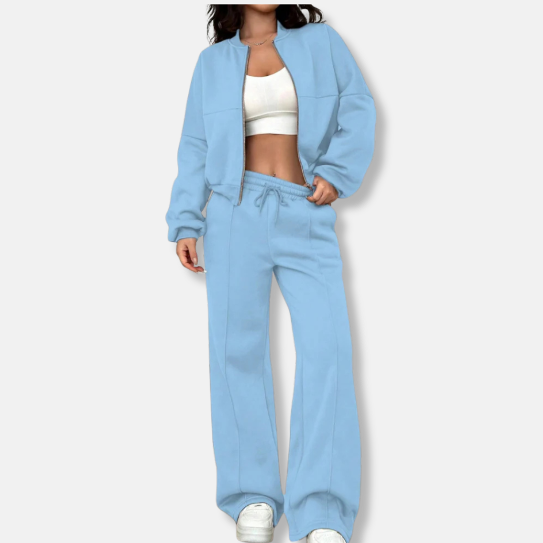 Viola Two-Piece Set | Cropped Bomber Jacket Wide Leg Trousers