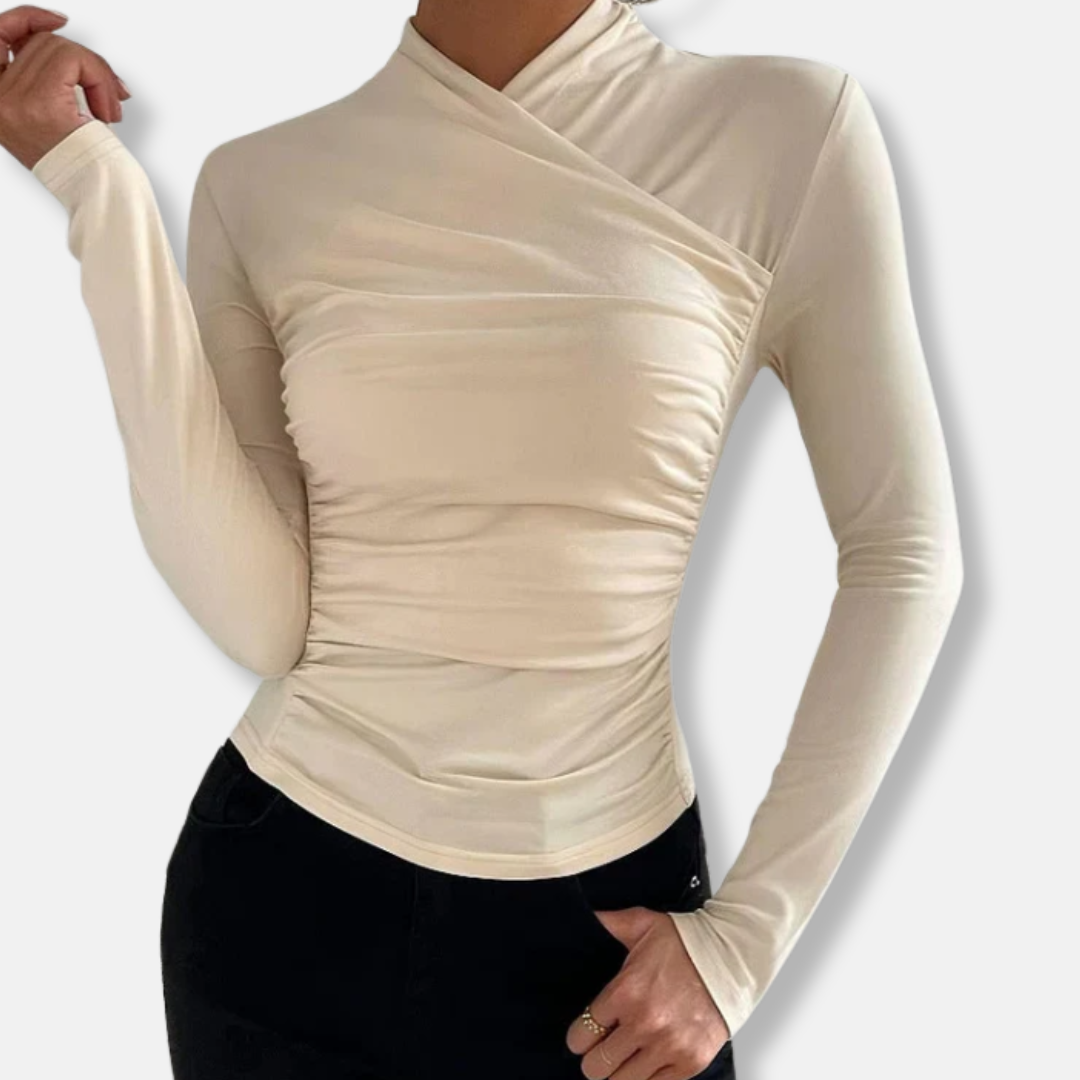 Olivia Modal Ruched Cross-Neck Long Sleeve Top | Slim Fit Top