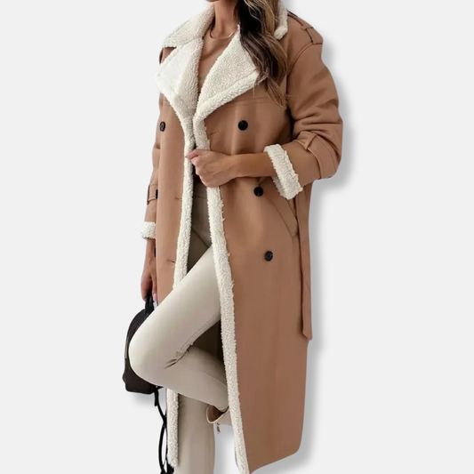Women’s Long Coat – Double Like – Oversized Fit – Plush Collar & Cuffs