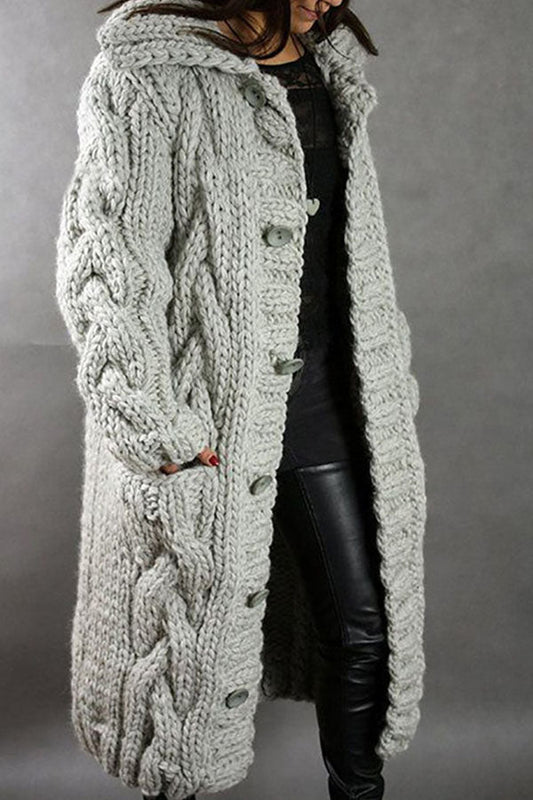 Isla Maxi Cardigan Coat | Hooded Button Front Pockets Cardigan Coat