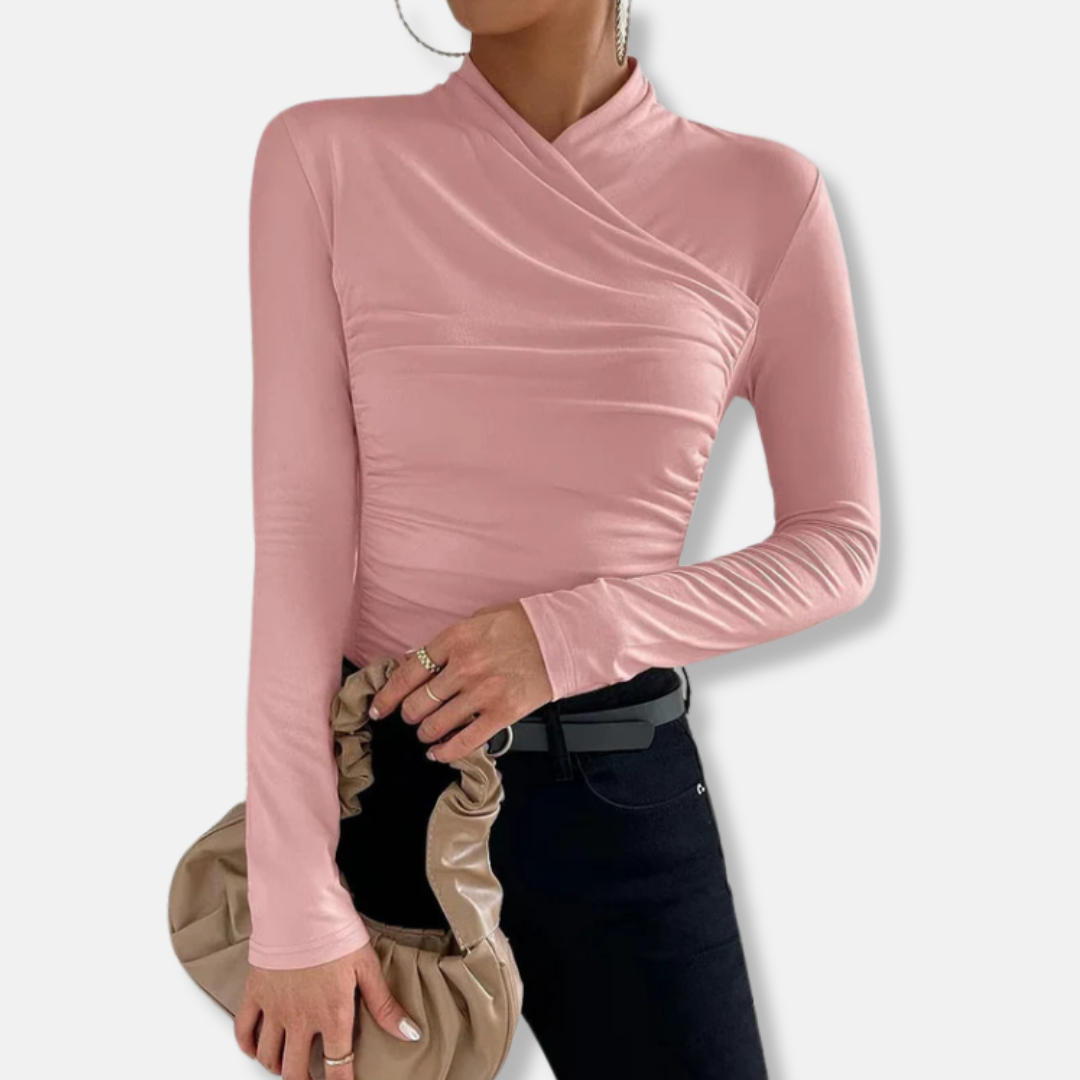 Olivia Modal Ruched Cross-Neck Long Sleeve Top | Slim Fit Top