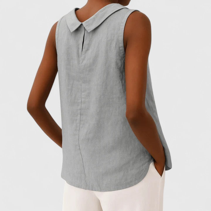 Ivy Relaxed Fit Sleeveless Top | Roll Collar Sleeveless Top