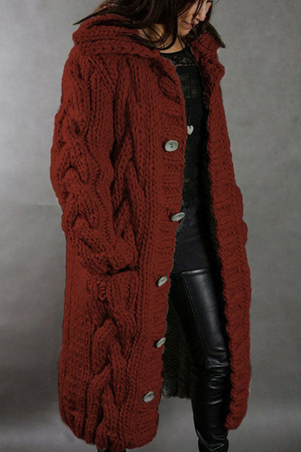 Isla Maxi Cardigan Coat | Hooded Button Front Pockets Cardigan Coat