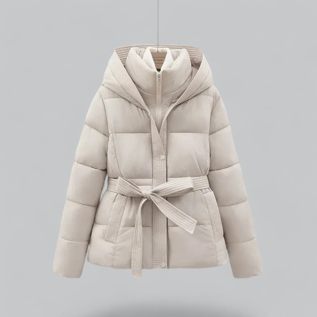Isla Hooded Quilted Puffer Jacket | Belted High Neck Jacket