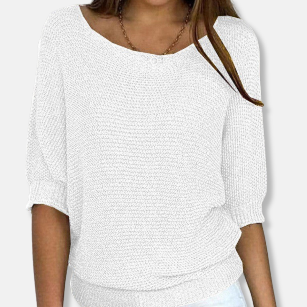 Isla Relaxed Fit Sweater | Scoop Neck Three-Quarter Sleeve Sweater
