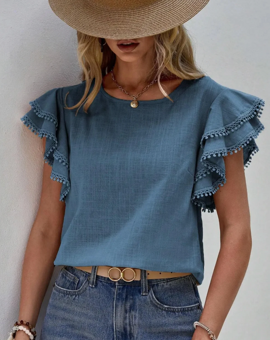 Alexandrina Blouse | Short Sleeve Ruffled Blouse