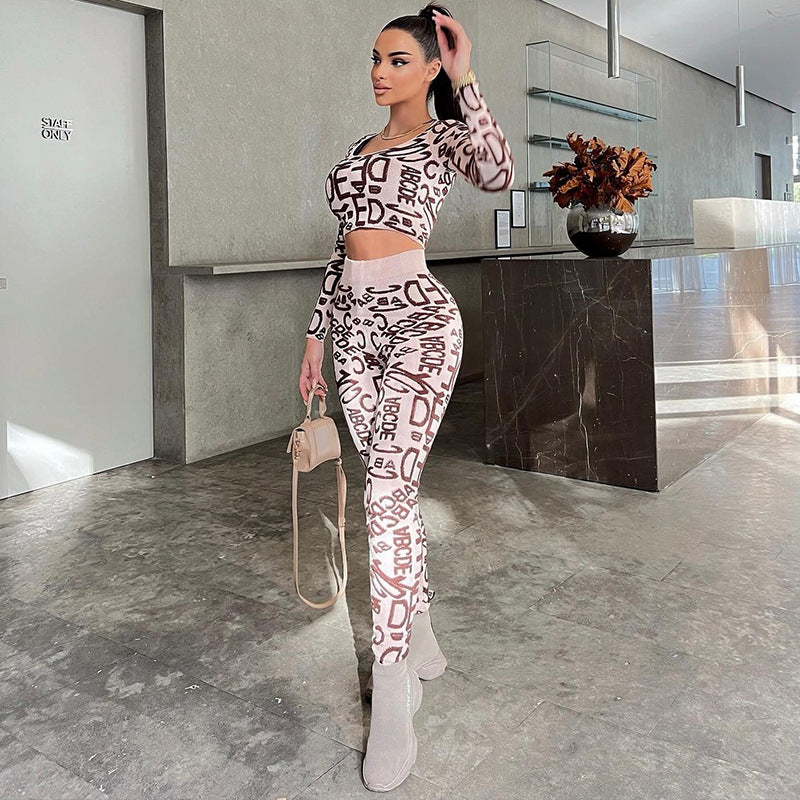 Amara Set | Graffiti Print Long Sleeve Top and High-Waisted Leggings Set