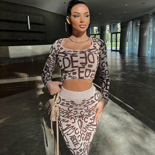 Amara Set | Graffiti Print Long Sleeve Top and High-Waisted Leggings Set