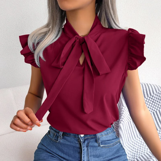 Amelie Blouse | Sleeveless Chiffon Blouse with Bow Collar