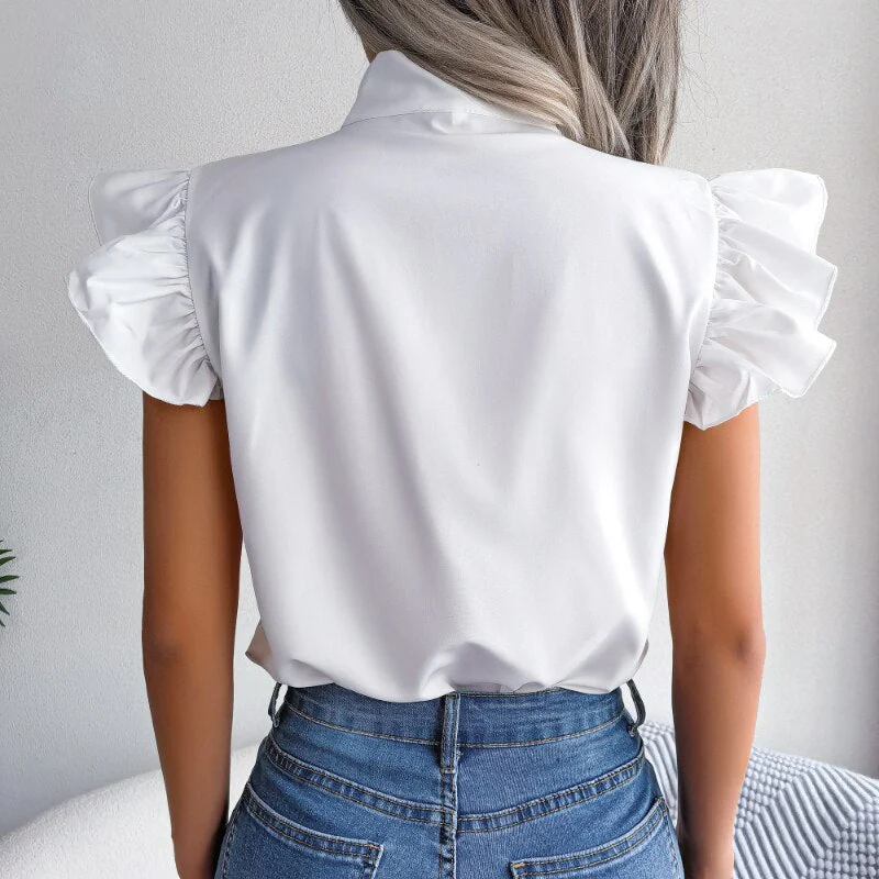 Amelie Blouse | Sleeveless Chiffon Blouse with Bow Collar