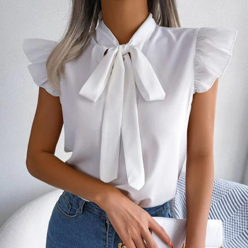 Amelie Blouse | Sleeveless Chiffon Blouse with Bow Collar