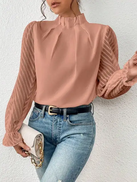 Angela Blouse | Half Turtleneck Long-Sleeve Ruffled Blouse