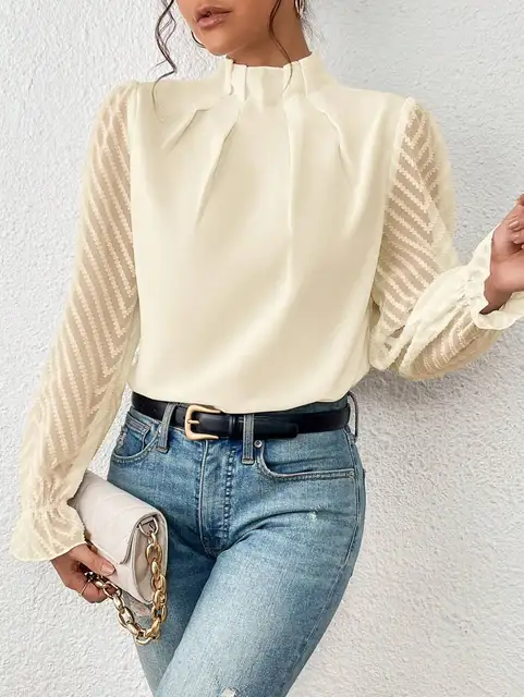 Angela Blouse | Half Turtleneck Long-Sleeve Ruffled Blouse