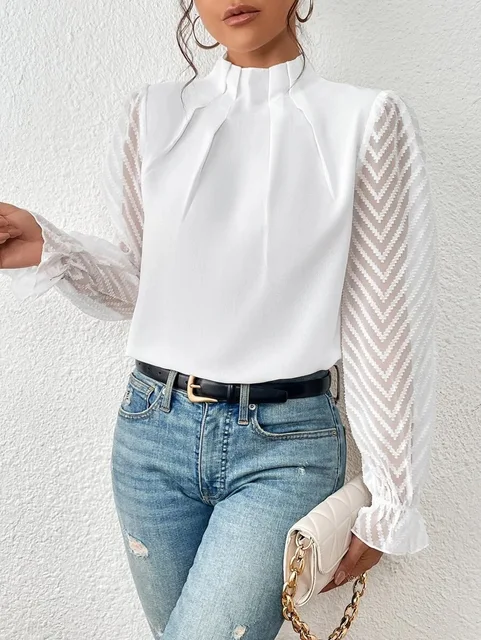 Angela Blouse | Half Turtleneck Long-Sleeve Ruffled Blouse