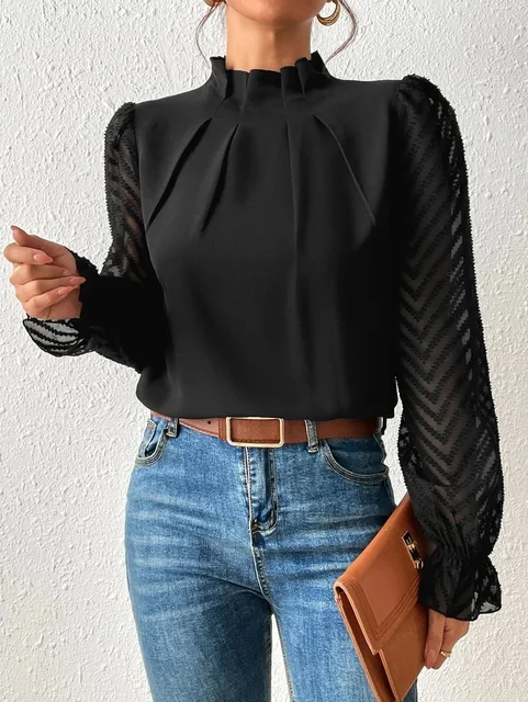 Angela Blouse | Half Turtleneck Long-Sleeve Ruffled Blouse