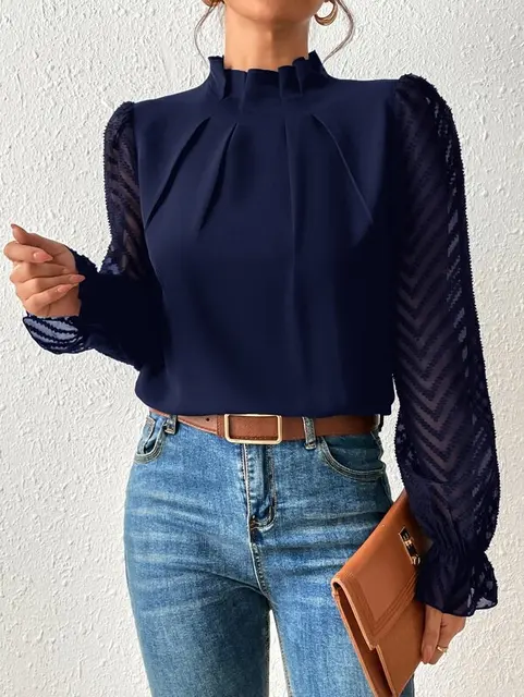 Angela Blouse | Half Turtleneck Long-Sleeve Ruffled Blouse