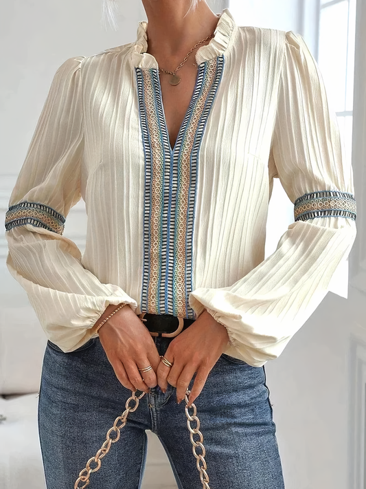 Annabella Blouse | Long Sleeve V-Neck Ruffle Blouse