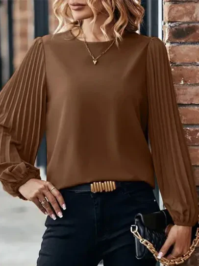 April Blouse | Pleated Lantern Sleeve Round Neck Top