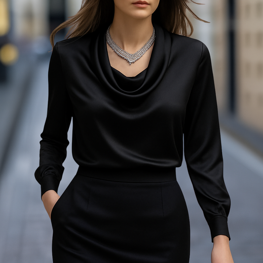 Isabella Relaxed Fit Blouse | Draped Neck Long Sleeve Blouse