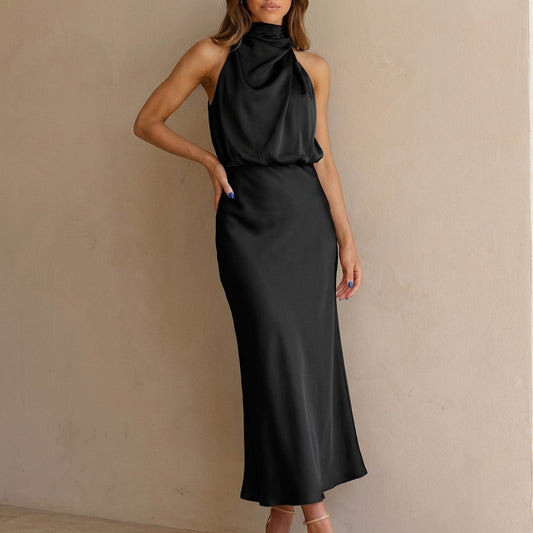 Isabella Draped Halter Neck Midi Dress | Sleeveless Body Skimming Dress