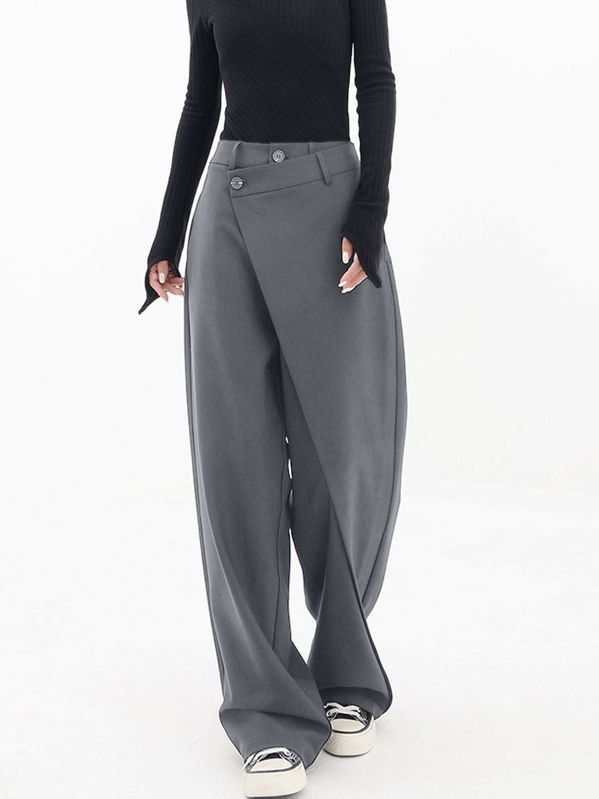 Blanch Pants | Women's Wide-Leg Trousers with Asymmetric Buttons