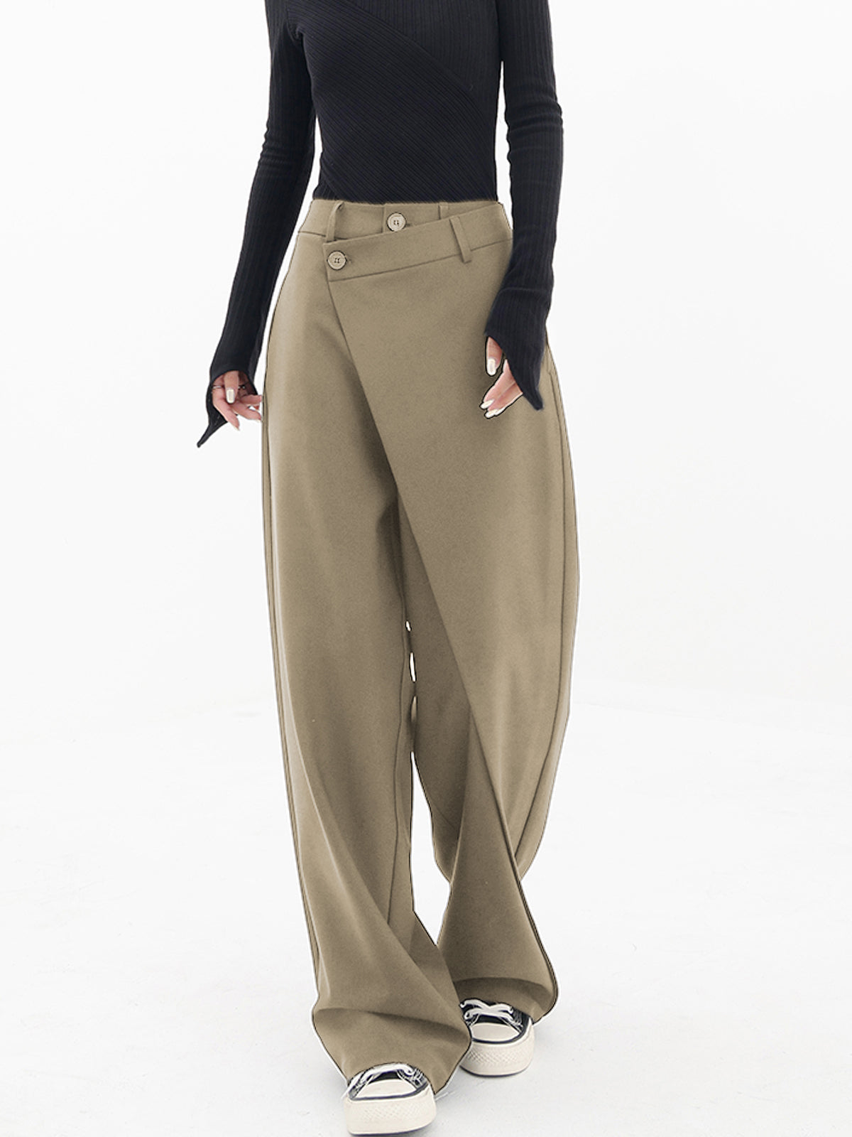 Blanch Pants | Women's Wide-Leg Trousers with Asymmetric Buttons