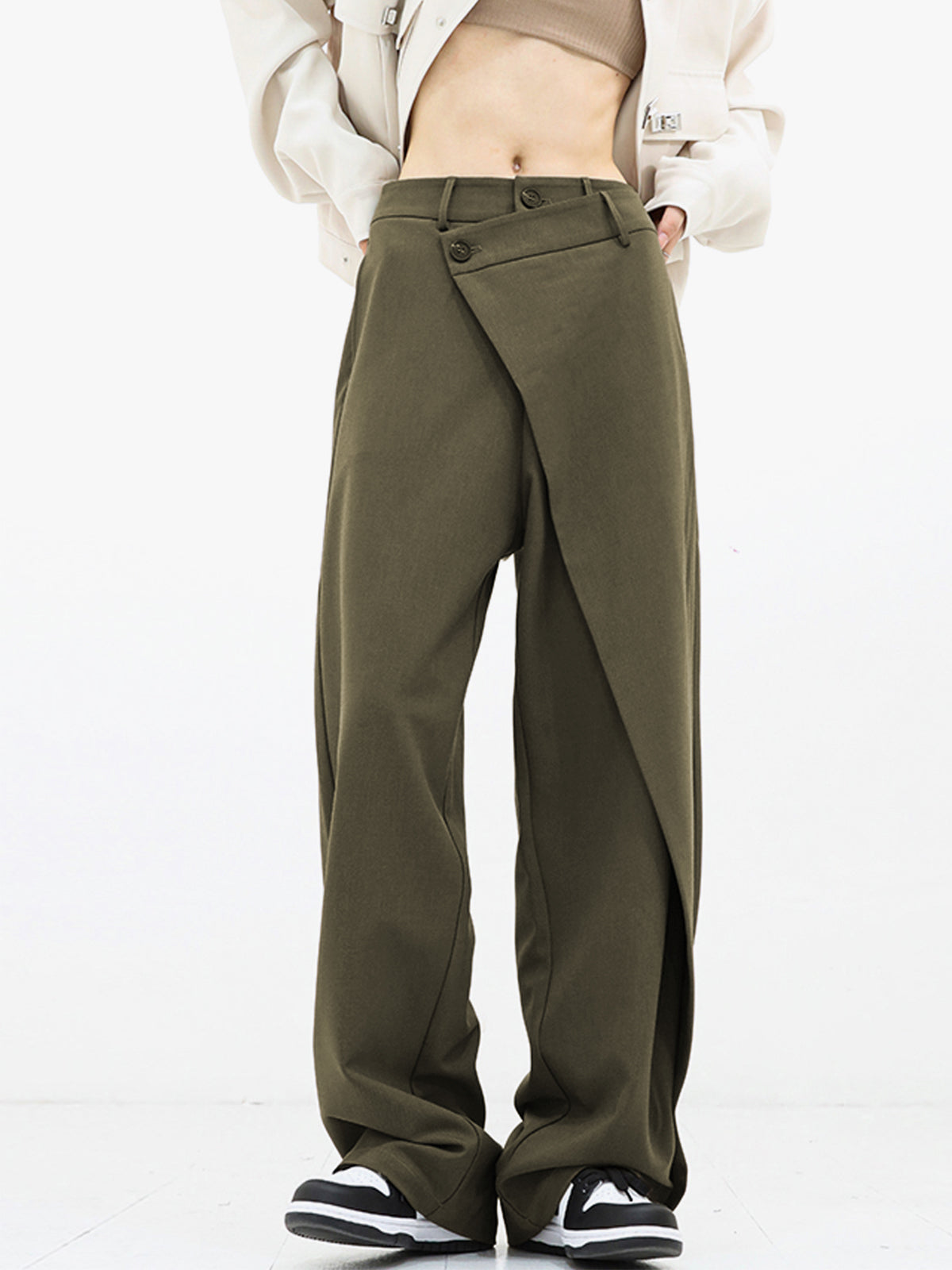 Blanch Pants | Women's Wide-Leg Trousers with Asymmetric Buttons