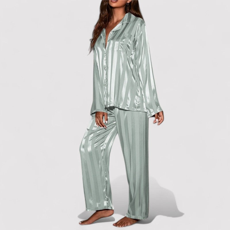 Carmen Set | Women's Stylish Striped Silk Pajamas