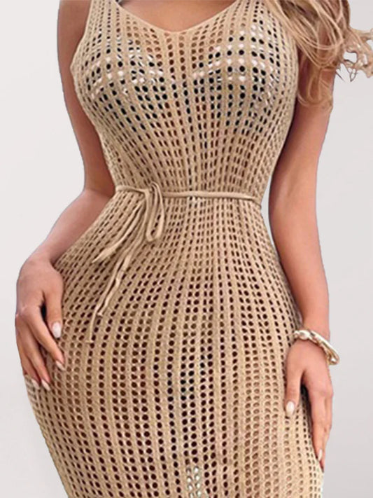 Cover Up | Qazira Hollow Knit Backless Maxi Dress