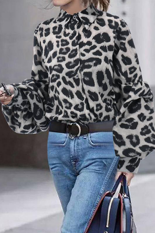Dailyn Blouse | Leopard Print Long Sleeve Chiffon Blouse
