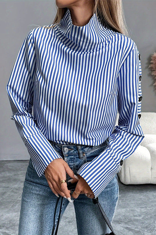 Dainy Blouse | Long Sleeve Striped Turtleneck Blouse