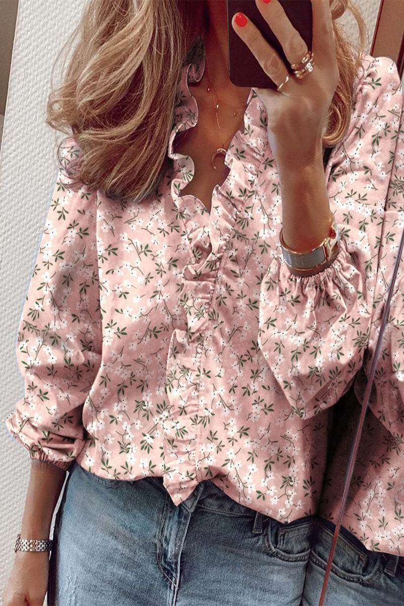 Danella Blouse | Long Sleeve V-Neck Ruffle Blouse