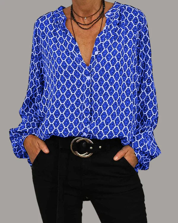 Eliza Blouse | Chic Printed Button-Up Long Sleeve Top