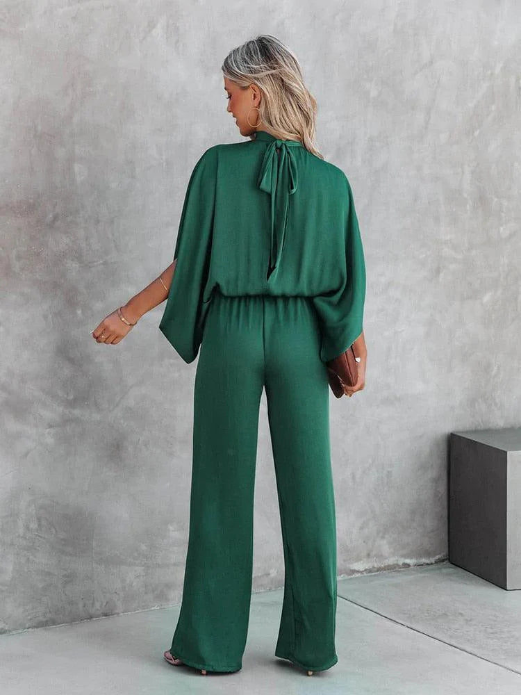 Fadilah Jumpsuit | High-Neck Wide-Leg Split Sleeves Jumpsuit