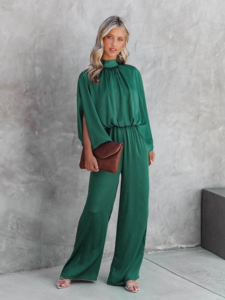 Fadilah Jumpsuit | High-Neck Wide-Leg Split Sleeves Jumpsuit