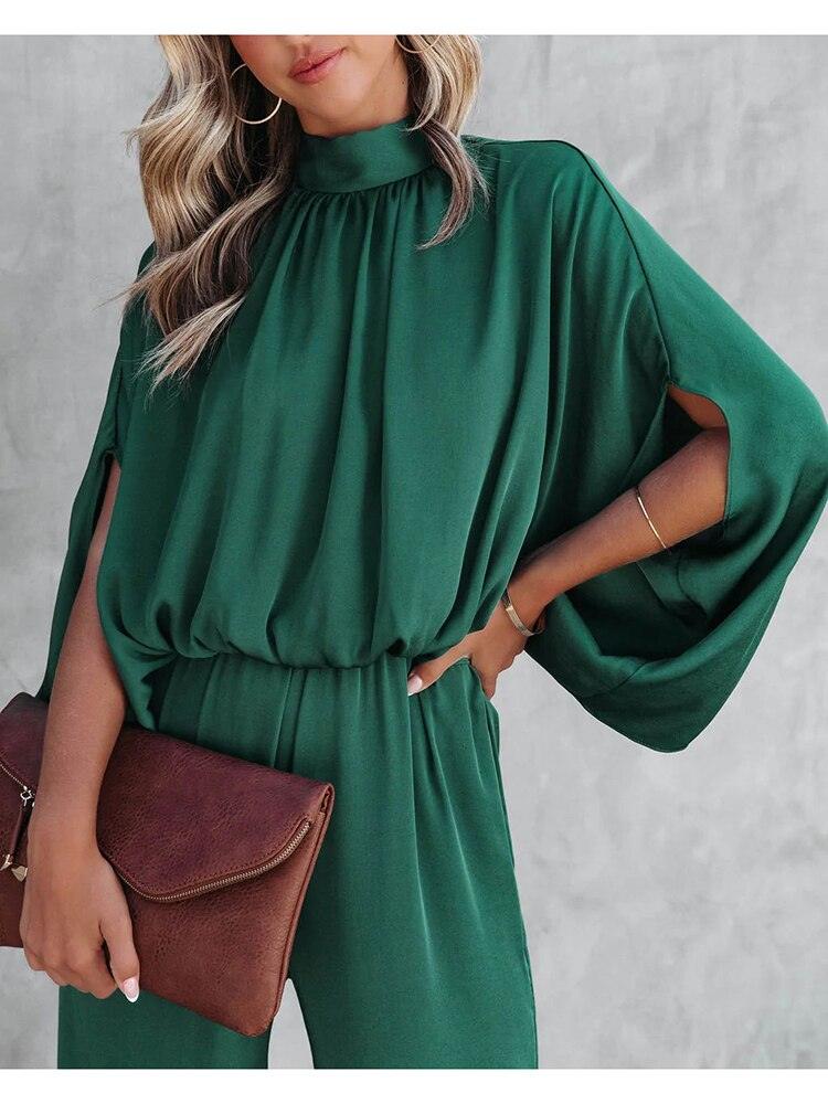 Fadilah Jumpsuit | High-Neck Wide-Leg Split Sleeves Jumpsuit