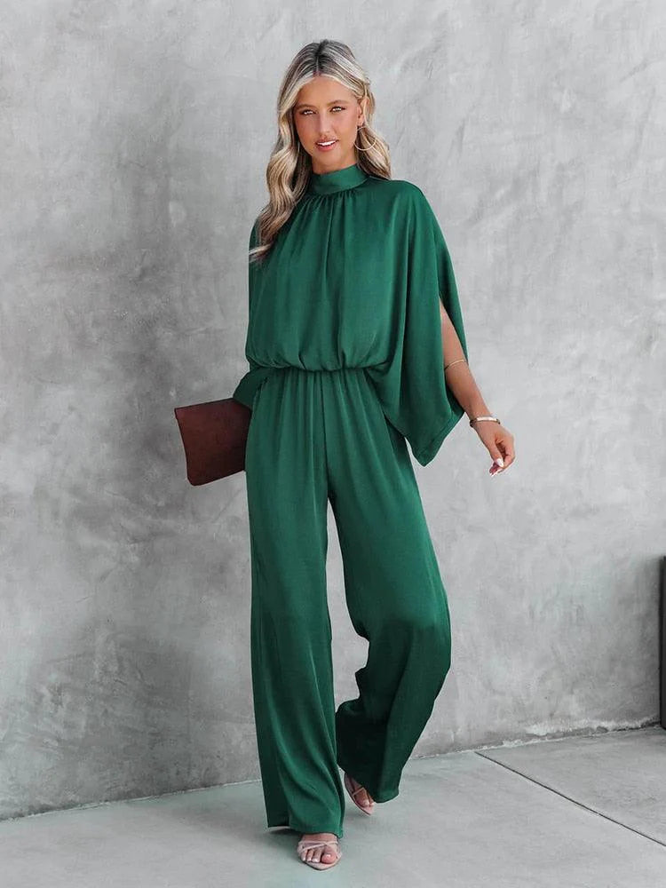 Fadilah Jumpsuit | High-Neck Wide-Leg Split Sleeves Jumpsuit