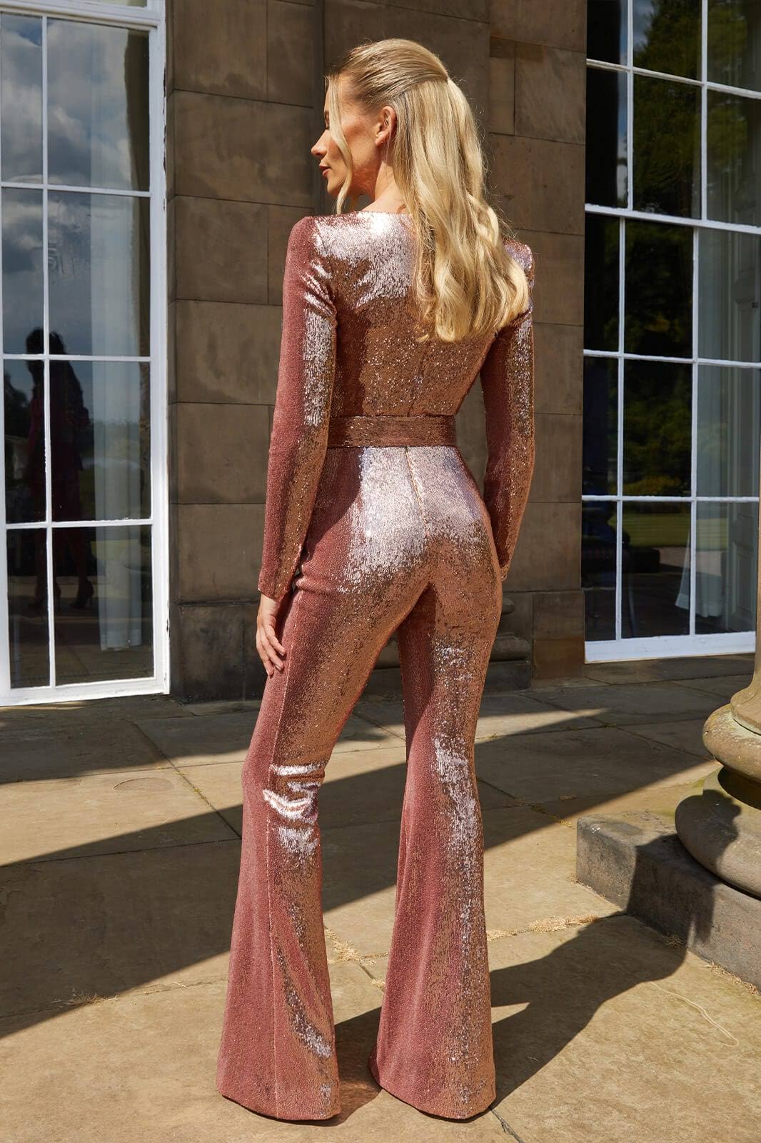 Faline Jumpsuit | Sequin Long Sleeve Flared Jumpsuit