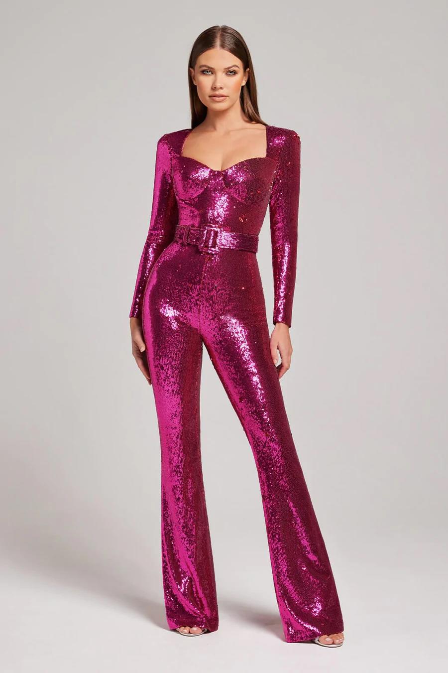 Faline Jumpsuit | Sequin Long Sleeve Flared Jumpsuit