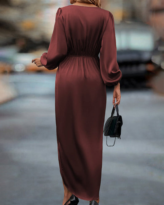 Federica Dress | Long Sleeve V-Neck Draped Midi Dress