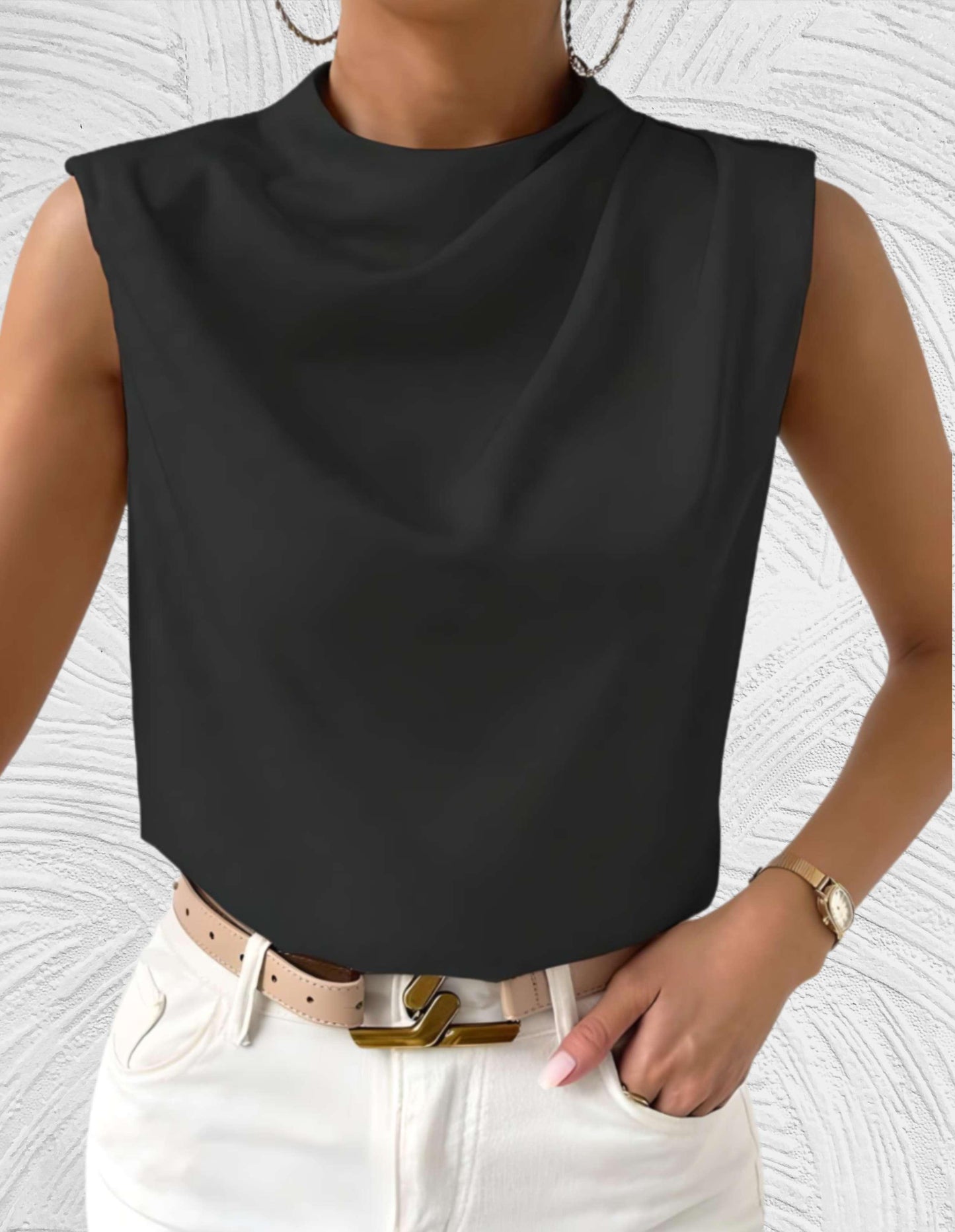 Fia Top | Sleeveless Draped High Neck Top